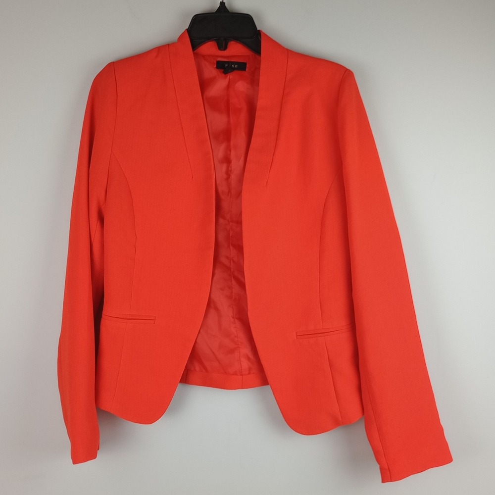 Mine Womens M Orange Vibrant Open Front Professional Career Blazer Jacket
